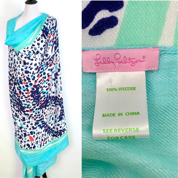 New Lilly Pulitzer Lillian Scarf Bright Navy Leopard Get Spotted Wrap Cover Up - Picture 2 of 16